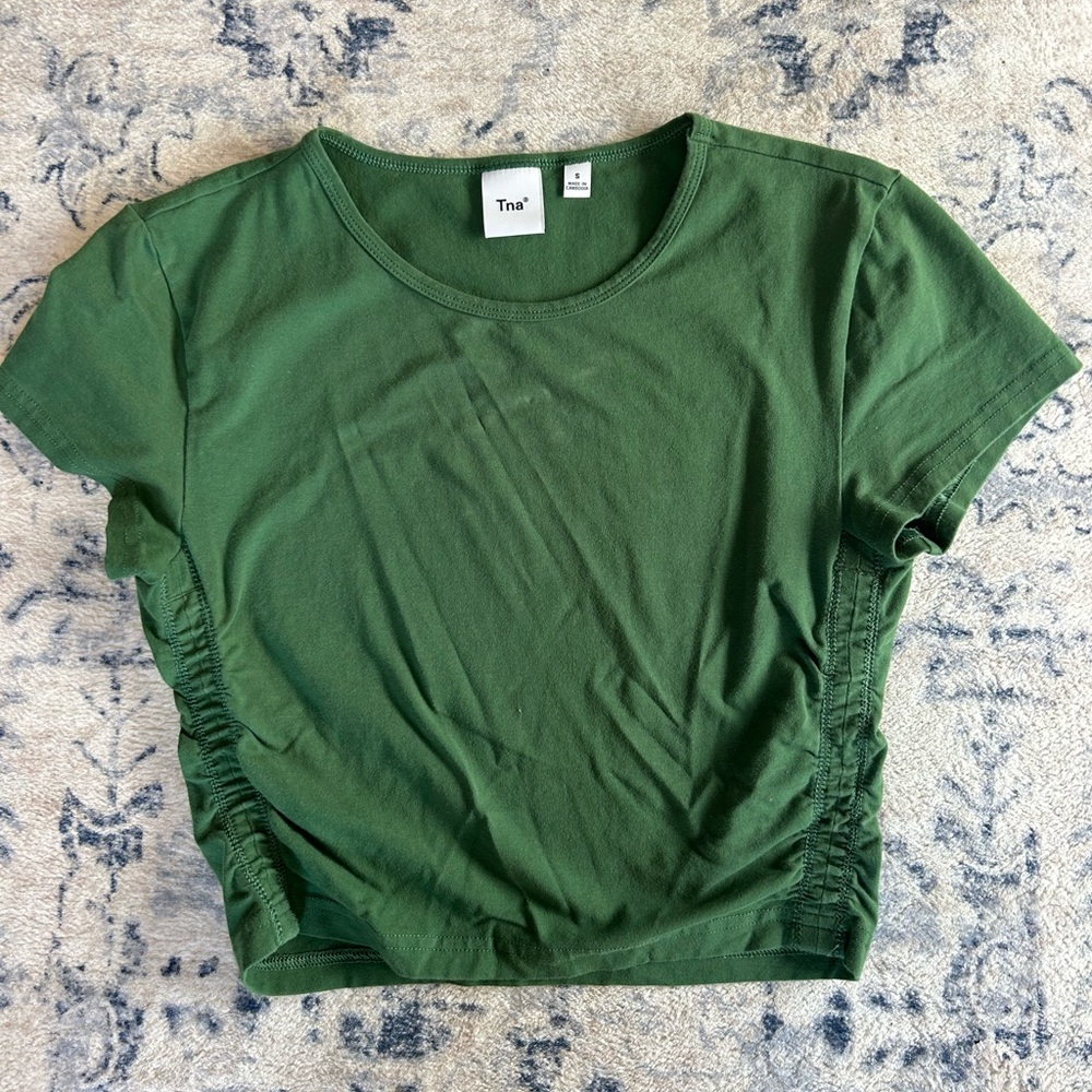 Aritzia TNA Deep Green Ruched Crop Top
